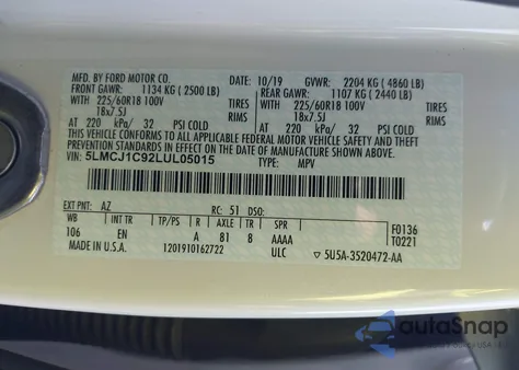 2020 Lincoln Corsair Standard from USA, damaged, VIN 5LMCJ1C92LUL05015